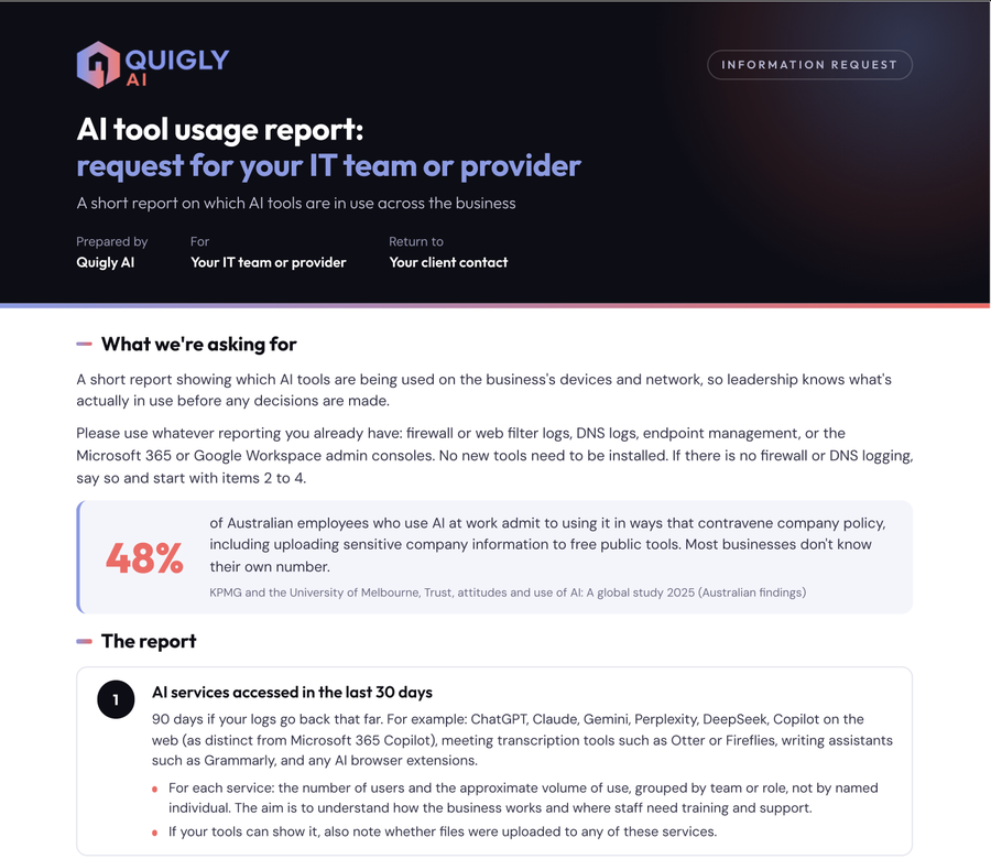 AI tool usage report - a one-page request for your IT team or provider